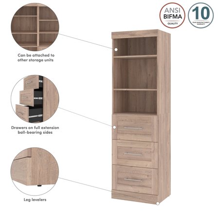 Bestar Pur 25W Storage Unit with 3 Drawers in rustic brown 26871-000009